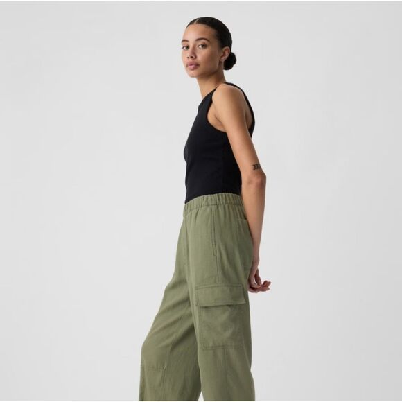 Gap Walden Green Linen Parachute Pants Women’s Medium Pull On Cargo - Picture 14 of 14